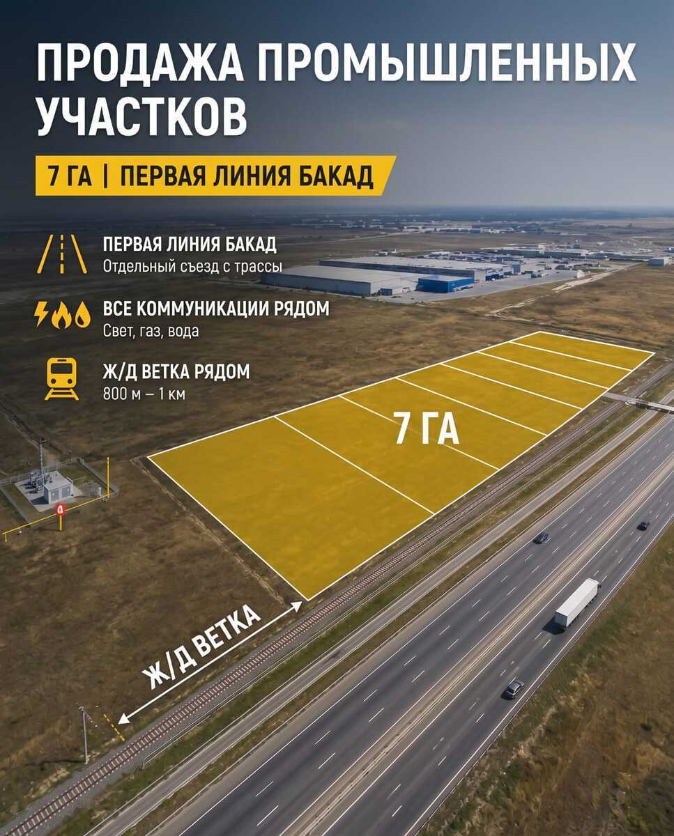 ПРОДАЖА ПРОМЫШЛЕННЫХ УЧАСТКОВ | 7 ГА | ПЕРВАЯ ЛИНИЯ БАКАД